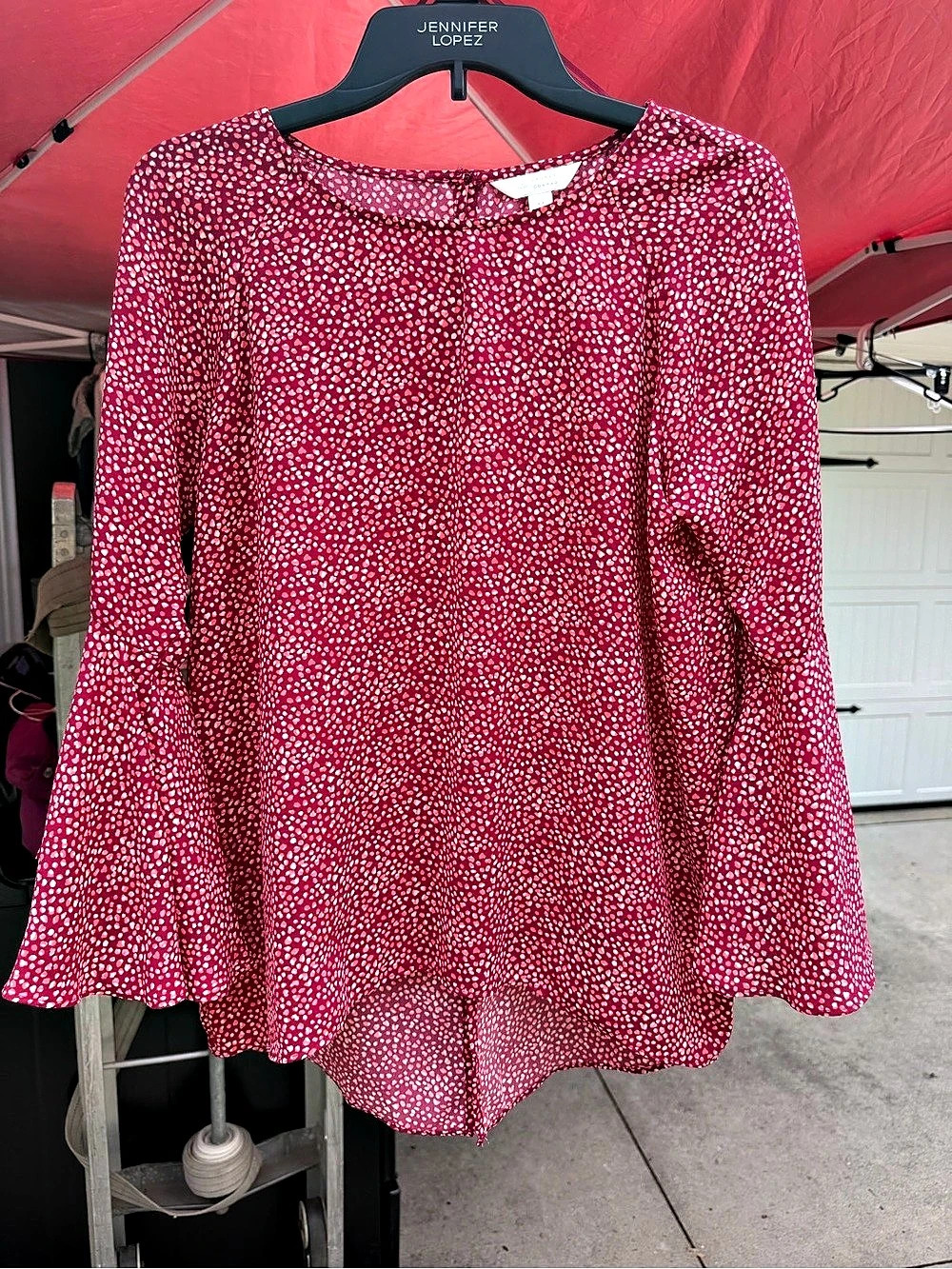Lauren Conrad Abstract Print Flare Sleeve Blouse in Pink & White Size Medium